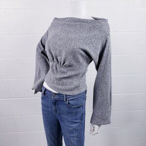 Free people Crazy On You Thermal Top Sweater Long Sleeve Boat Neck Grey Size S